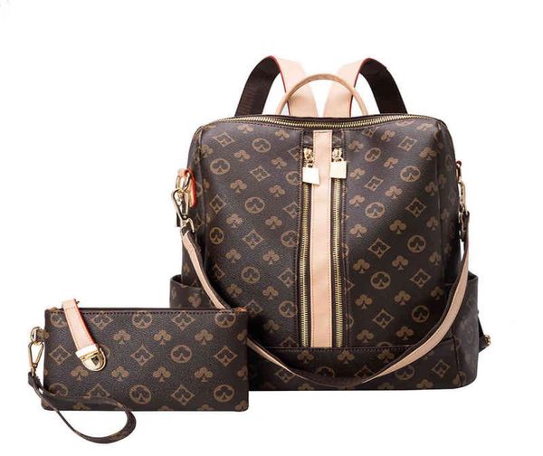 

2021 new double shoulder bag women039s bag printing large capacity anti theft backpack easy to set up multipurpose travel6222642