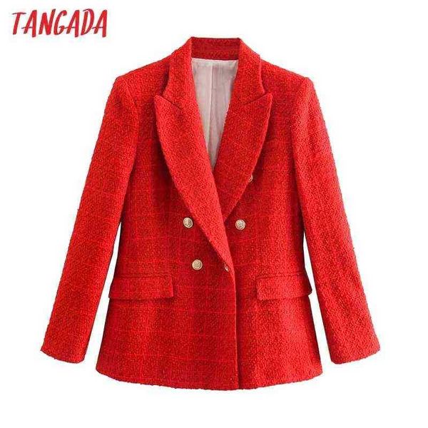 

suit tangada red tweed women red blazers 2021 fashion ladies elegant jackets ca, White;black
