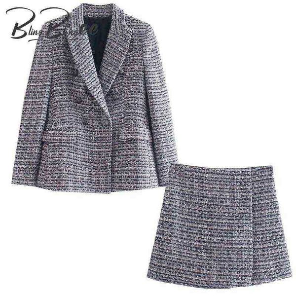 

blingblingee 2022 autumn woman hit suits thick tweed wool coat skorts shorts ol style long blazers casual 2 piece sets j220813, White;black