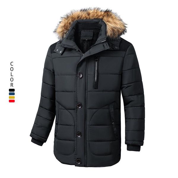 

men's down parkas winter parker jackets men casual warm thicken coat outdoor male jacket fur collar hooded outwear fashion mens clothin, Black