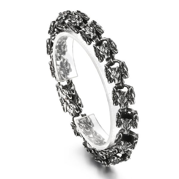 

gothic mens bracelet biker wolf link chain stainless steel jewelry 12mm 8.66inch nice gifts for father husband boyfriends, Black