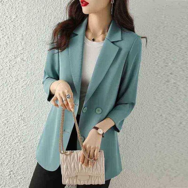 

bluegreen women blazer suit thin chiffon 2022 spring and summer new korean fashion simple loose casual white black small suit j220813