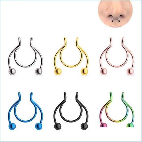 

nose rings studs fake nose ring hoop septum rings stainless steel magnet nasal punk piercing body jewelry ear clip 270 d3 drop deli dhvll, Silver
