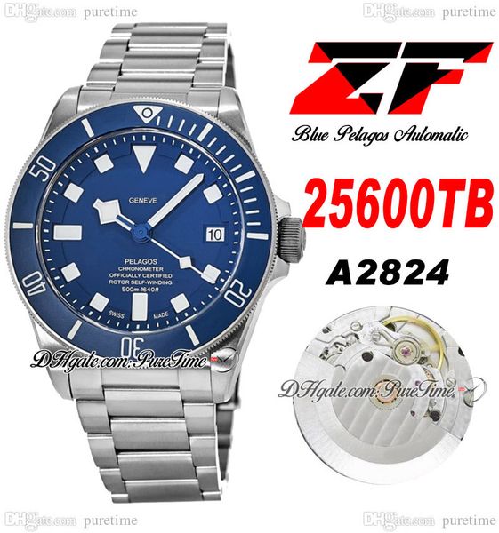 

zf v5 25500 a2824 titanium automatic mens watch 42mm ceramic bezel blue dial white markers titaniums bracelet super edition watche346u, Slivery;brown