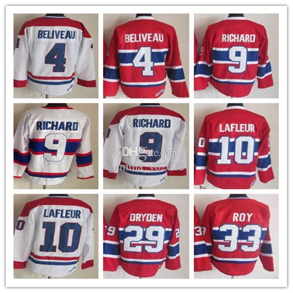 

men vintage classic montreal hockey jerseys 10 guy lafleur 4 jean beliveau 9 maurice richard 29 ken dryden 33 patrick roy retro ccm uniforms, Black;red