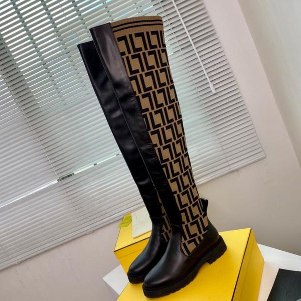 

zucca knitted sock-style flats tall boots rockoko logo-jacquard stretch fabric black leather over-knee- high boot for women luxury desi imvk
