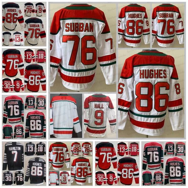 

nico hischier jersey dougie hamilton martin brodeur pk subban jack hughes taylor hall dawson mercer reverse retro hockey''nhl&#039, Black;red