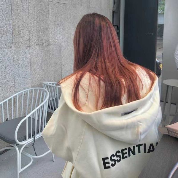 

hoodies hweatshirts fog double thread essentials plush sweater coat autumn and winter american fashion brand zipper hooded cardigan jimo ins, Black