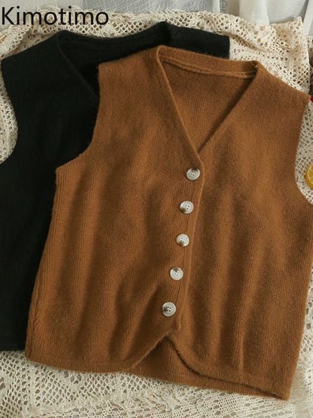 

women's sweaters kimotimo vhals sleeveless knitted vest women 2022 autumn single breasted slim sweater vest korean simple solid vest j2, White;black