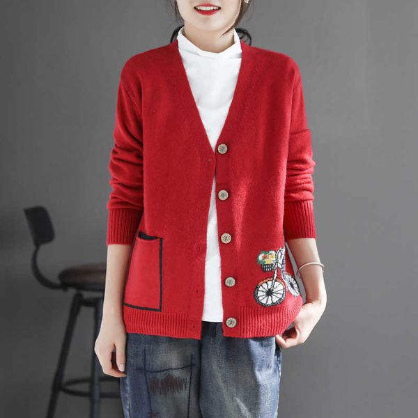 

women's sweaters peonfly 2021 korean sweater women vest loose casual vhals woman buttons embroidery vests sweater long sleeves j220915, White;black