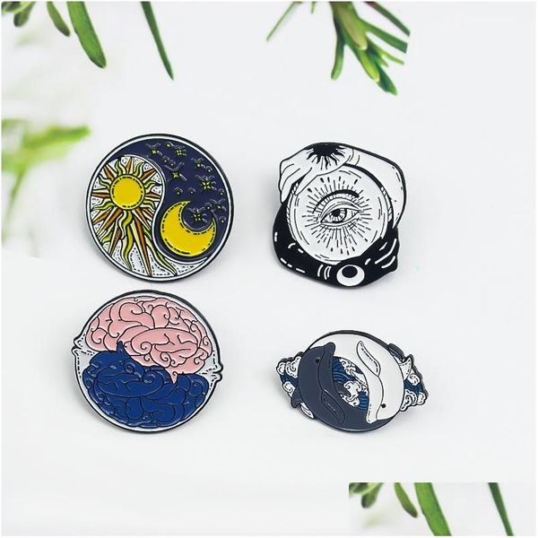 

pins brooches fashion bagua map creative cartoon brooches set 4pcs sun moon brain pins for girls enamel paint badges pin drop deliv dhpjo, Gray