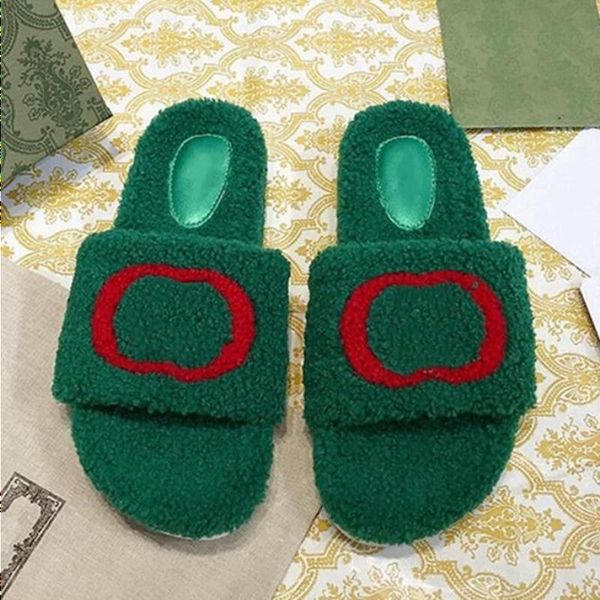 

slippers woolskin sheepskin insole slides sandals flat slipper designers women soft winter luxury plush fur oran rubber sole gtxpb, Black