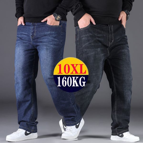 

men's jeans 10xl oversized black mens plus size denim pants husband breathable loose trousers men streetwear baggy casual 221128, Blue
