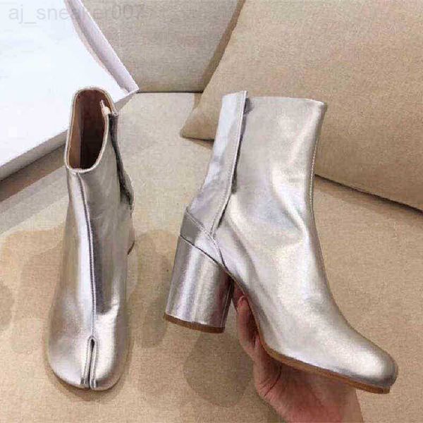 

dress shoes women split toe high heels tabi boot woman ankle leather brand design mm6 round heel lady 220718 whe3, Black