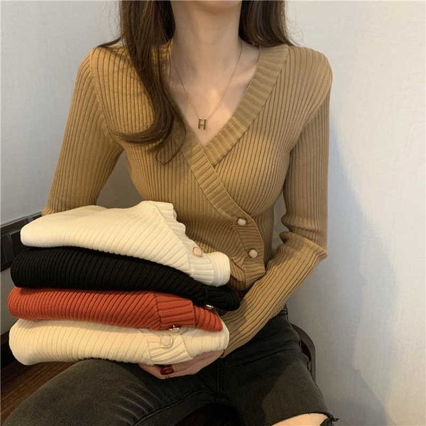 

women's sweaters jmprs sweater irregular buckle knitted women sweater vhals autumn long sleeve elegant stylish chic fashion female j22, White;black