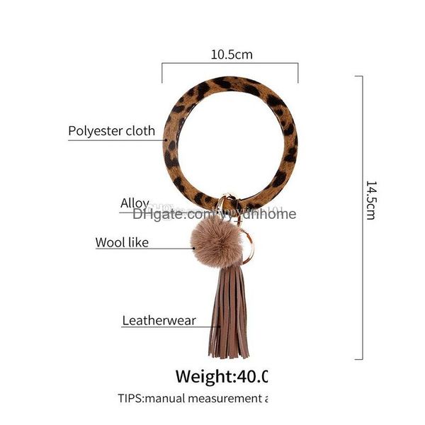 

keychains lanyards 2 colors pu leather tassel bracelet bangle keychain keyring exaggerated circle wristlet keyholder for women gir dhkvb, Silver
