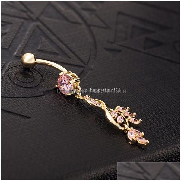 

navel bell button rings fashion vintage charm crystal flower dangle zircon navel belly button ring gold plated leaves for girl gif dh1t9, Silver