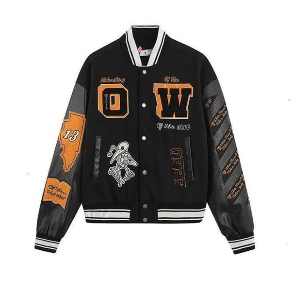 

autumn and winter 2022 new ow skeletal bird letter pattern woolen baseball coat jackets for men women, Black;brown