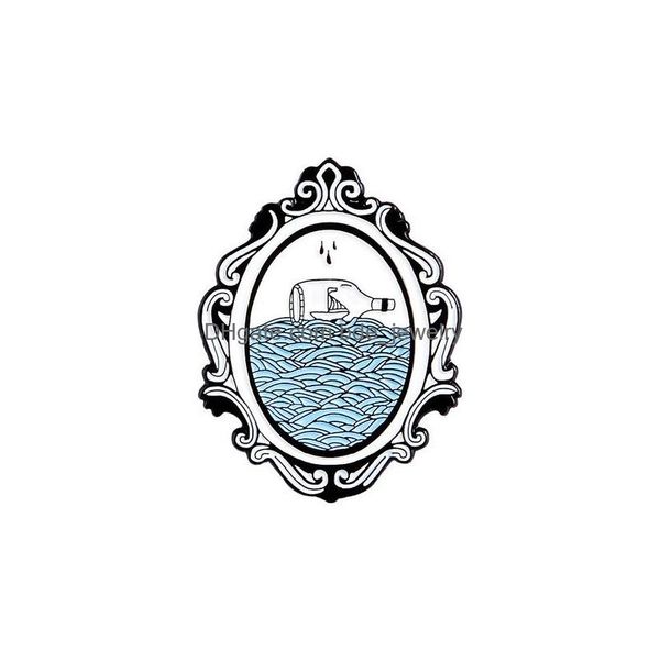 

pins brooches retro magic mirror brooches for women spray alloy badges cute drifting bottle collar pin denim shirt jewelry gift bag dhgfq, Gray