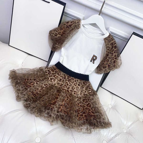 

designer clothing sets gao ding spring summer brothers sisters round neck letter short t with leopard print s mesh skirt simple generous set, White