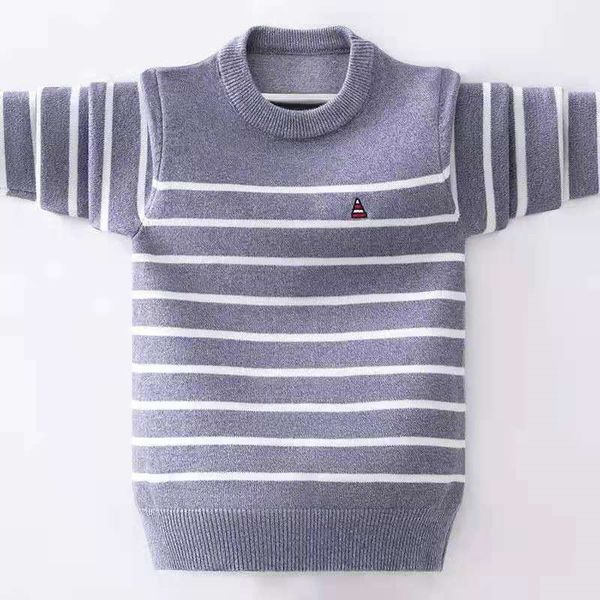 

pullover kids sweater autumn winter striped design children plus velvet knit warm outerwear fo teen boys 110-170 wear 221128, Blue