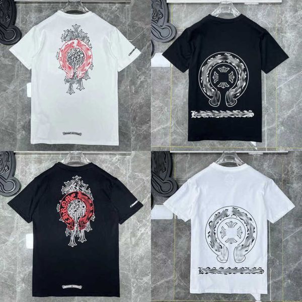 

fashion luxury men's t shirt ch brand tees men women sanskrit letter sweatshirts short sleeve horseshoe couple t-shirt classic cross t, White;black
