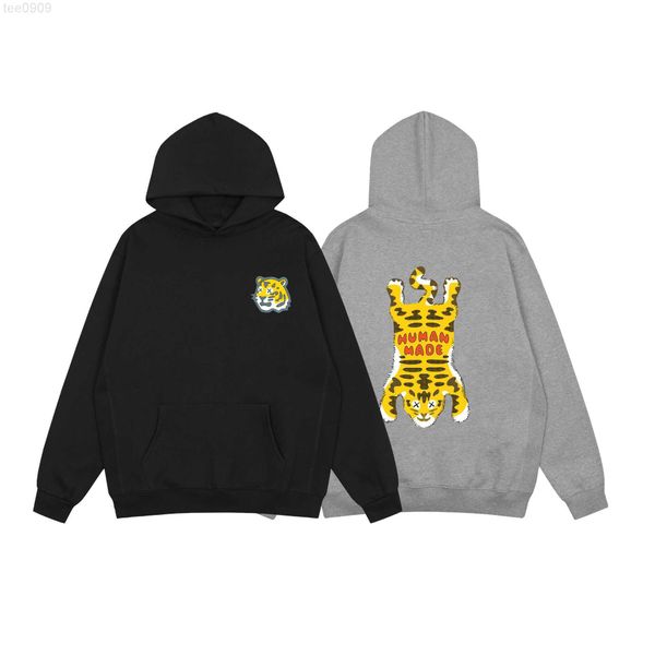 

designer autumn and winter new human made xkaws co branded tiger head 380gsm plush cotton round neck sweater essential hoodie size xl, Black