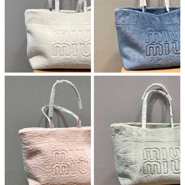 

designer mumu handbags autumn 2022 new miu plush tote bag large capacity women's shoulder letter