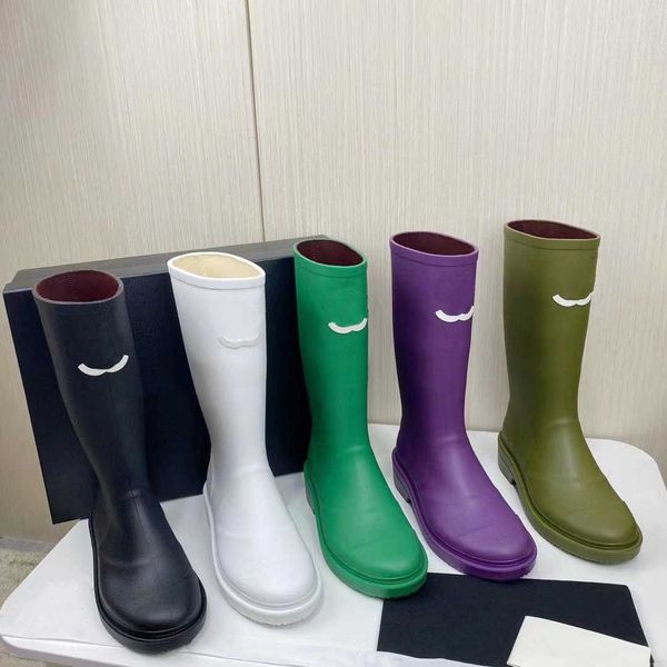 

rain boots designer rubber knee boot 23fw luxury rainboots water shoes rain shoes platform boots knee-high waterproof casual style waterproo, Black