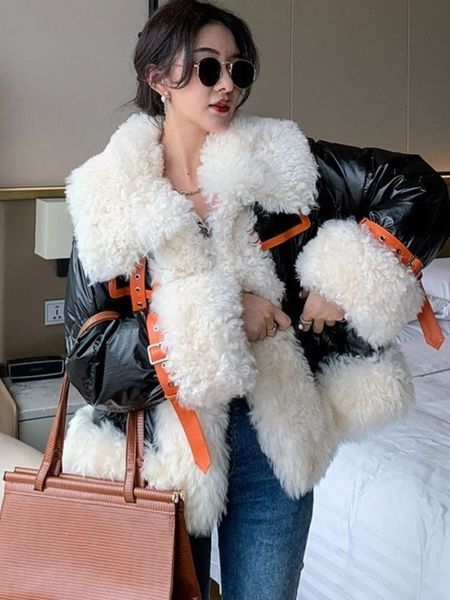 

women's down parkas winter patchwork jacket women 90% white duck down coat female faux fur jacket women's double-faced fur coats 2, Black