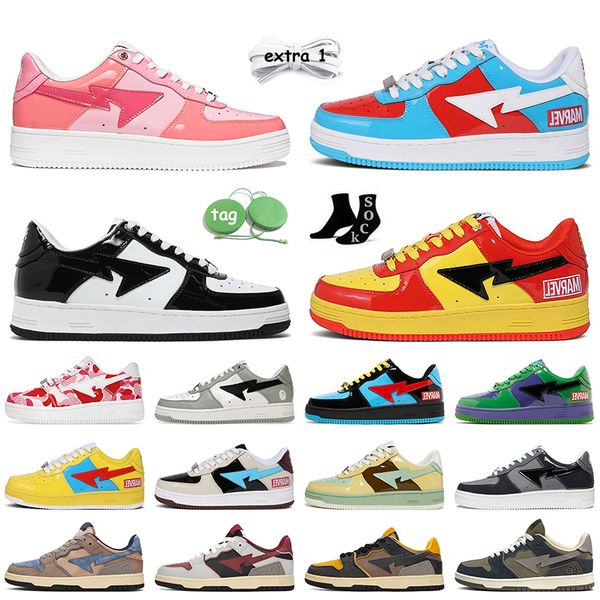

fashion bapesta women men running shoes bapestas sk8 sta bapesta trainers baped color camo combo pink blue black grey orange patent leather