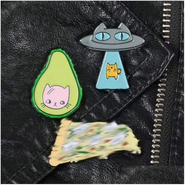 

pins brooches cartoon cute exoplanet avocado pizza cat brooches 3pcs set animal enamel badges alloy pin women jewelry gift bag acce dhlow, Gray