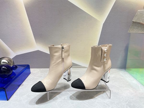 

high heeled martin boots autumn winter coarse heel women shoes desert boot real leather zipper letter lace up fashion lady heels large size, Black