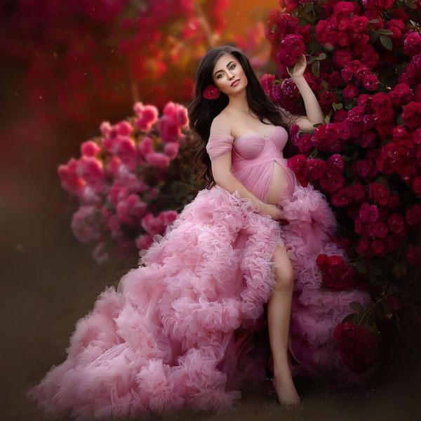 

pink sweetheart bohemian maternity dress for women prom dresses layered ruffles made to order party robes for pshoot, Black