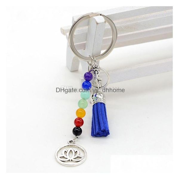

keychains lanyards charm lotus tassel keychain wallet purse keychains chakras yoga keyholder alloy keyring decoration dhwax, Silver