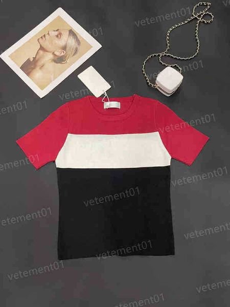 

luxury women t-shirts summer colorblock stripes design letter embroidery t-shirt fashion designer womens, White