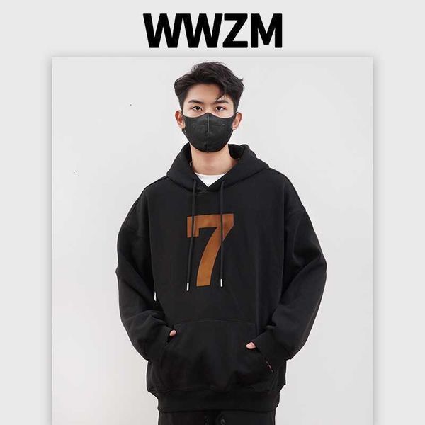 

hoodies hweatshirts wwzm 8th high street season essentials flocked for men and women 7-word sweater couples, Black