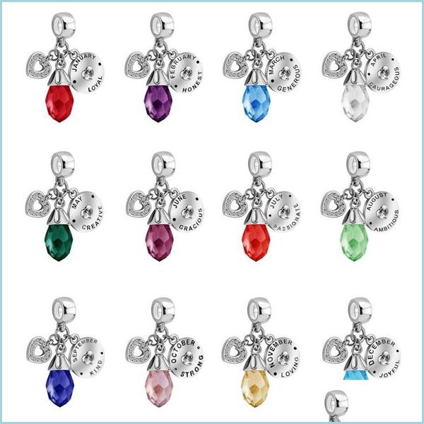 

charms plated sier dangle charm heart love birthday mticolor birthstone beads fit charms bracelet diy jewelry accessories 15 dhgarden dhoy3, Bronze;silver
