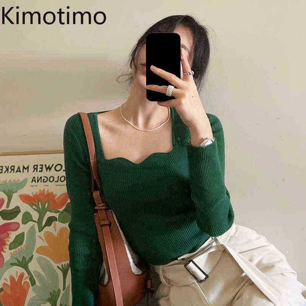 

women's sweaters kimotimo square collar knit depth women 2021 autumn winter solid slim sweater korean chic design long sleeve sweater, White;black