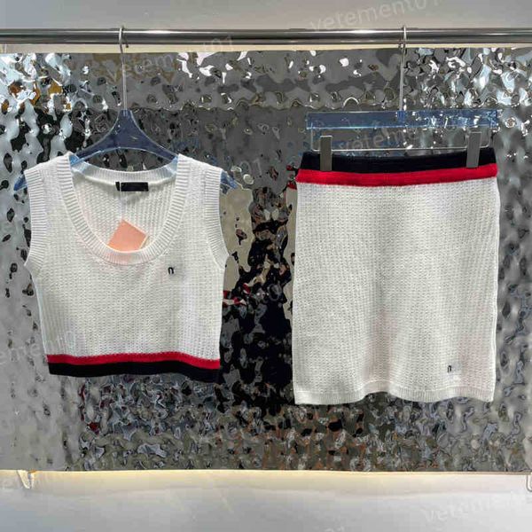 

womens two piece dress 2022ss summer contrast stripe embroidered letter tanks and skirt 2 piece sets  luxury designer tracksuit wome, White