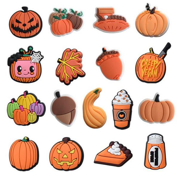

wholesale hallowmas pvc shoe charms decorations skull pumpkin halloween croc charms for kids gifts, White;pink