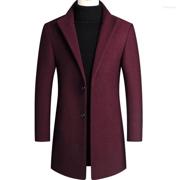 

men's wool camel coat autumn winter trench korean casual blazer solid color mid-length blends mens coats 4xl, Black