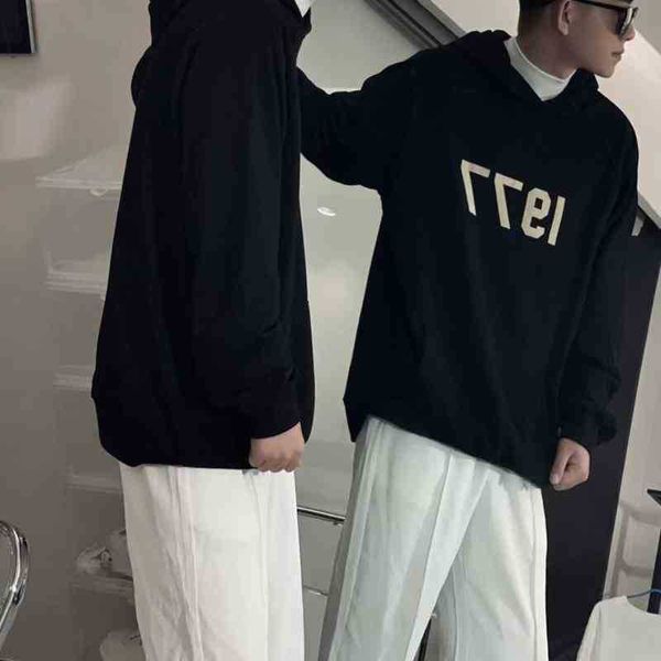 

high designer luxury men's hoodies cotton comfortable sweatshirt high version double line street american flocking hooded sweater 0pfg, Black
