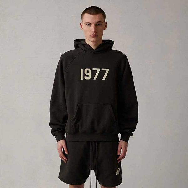 

hoodies hweatshirts flocked 1977 high street loose hoodie fearofgold double line essentials fashion brand men's and women's wear, Black