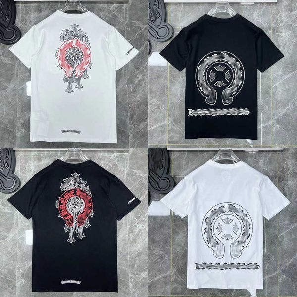 

men's fashion luxury t shirt ch brand tees men women sanskrit letter sweatshirts short sleeve horseshoe couple t-shirt classic cross t, White;black
