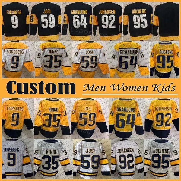 

9 filip forsberg custom men women kids hockey jersey 59 roman josi 95 matt duchene 92 ryan johansen juuse saros mattias ekholm colton sisson, Black;red