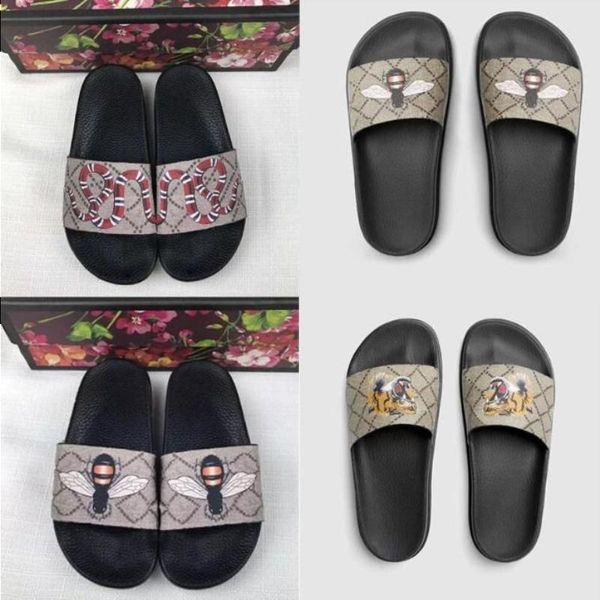 

classical men slides women sandals shoes slippers pearl snake print slide 2021 fashion summer wide flat lady sandal slipper dust bag 35 wurd, Black