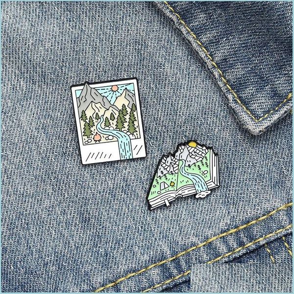 

pins brooches cartoon outdoor po brooches mountain peak river campfire tent enamel pins creative metal accessories fashion dhgarden dhc06, Gray