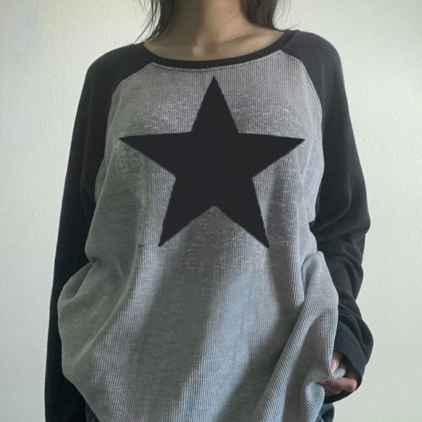 

women's sweaters star print bottoming shirt y2k pullover tshirt loose women's patchwork harajuku clothing full sleeve preppy growt, White;black
