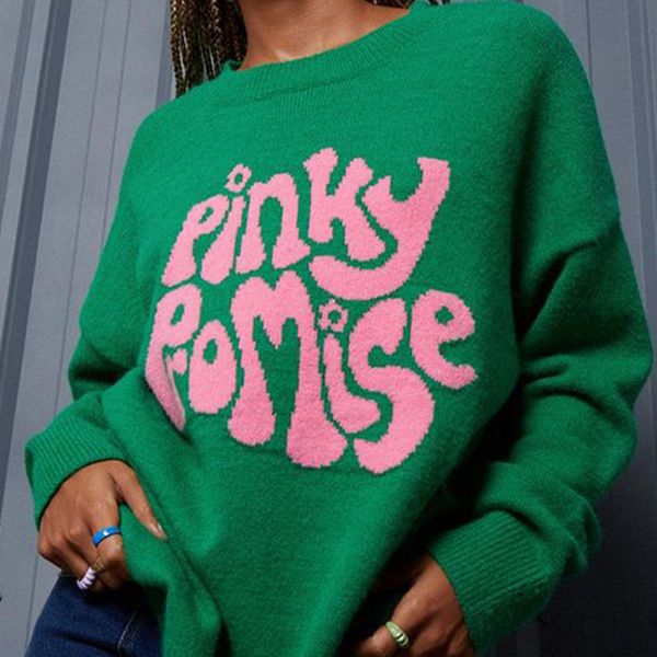 

women's sweaters green sweater women autumn winter simple pullover knit elastic jumper casual thick pinky warm y2k letter korean jacqua, White;black